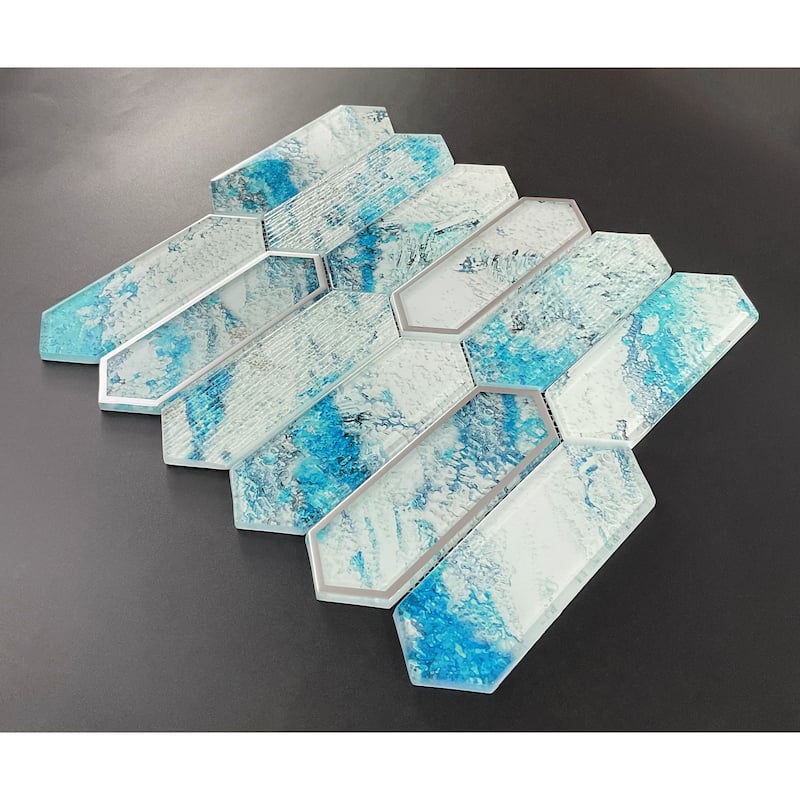 6 X 2 Long Hexagon Glass Wall Mosaic Tiles