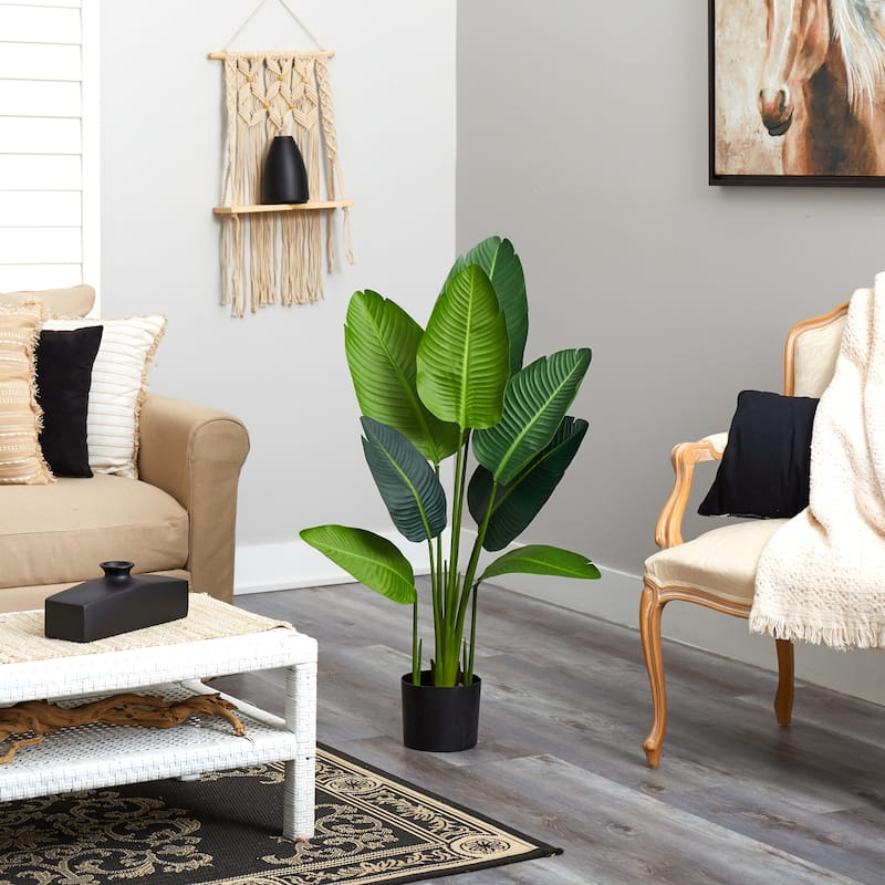 Artificial Palm Tree 4ft - Indoor Tropical Decor - Realistic Travelers Palm Plant for Home Office - 4ft.