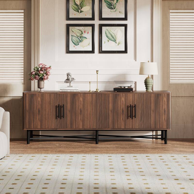 66" Stylish TV Stand, Entertainment Center with Adjustable Shelf, Wood TV Console with 2 Cabinets, Media Console for Living Room - Chestnut