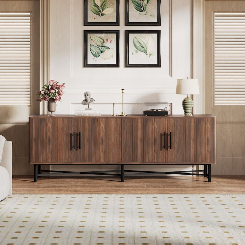 Versatile 4-Door Media Console With Dual Storage Compartments & Customizable Shelving