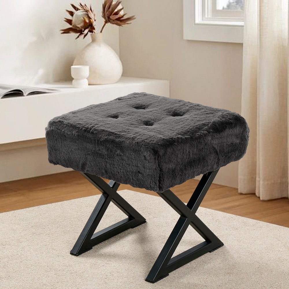 FauxFur Ottoman Vanity Stool 19"X19"X19".