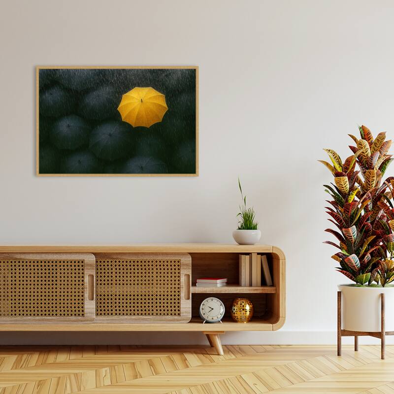 The Yellow Umbrella by Paulo Medeiros Framed Canvas Wall Art Print