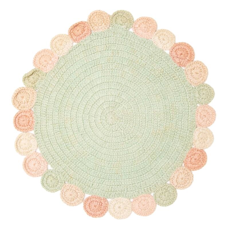 ECARPETGALLERY Braid weave Sienna Light Green Wool Rug - 3'2 x 3'2