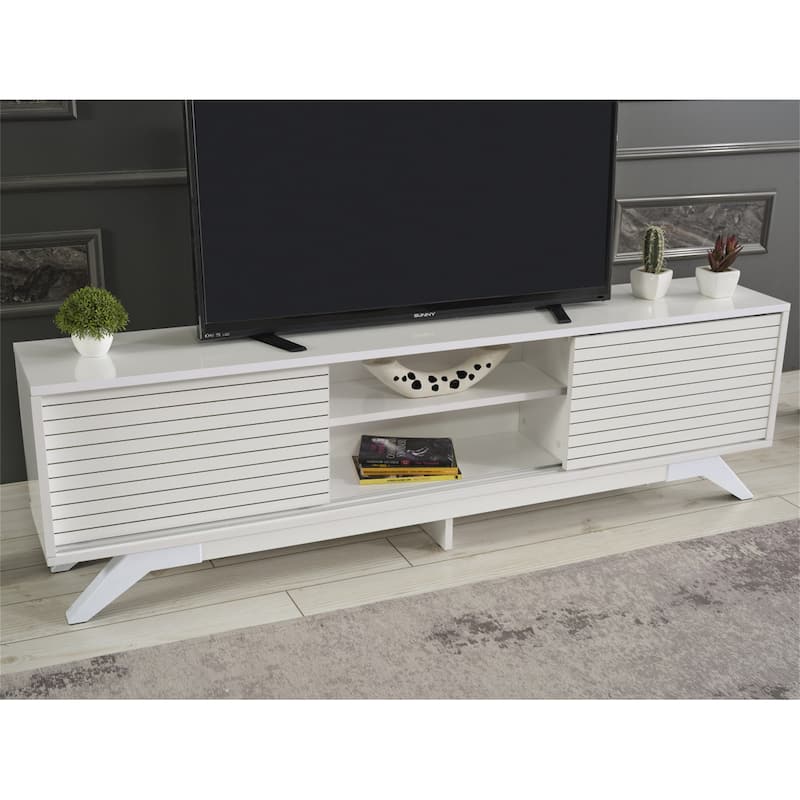TV Stand Wooden TV Cabinet Media Entertainment with 2 Closet Spaces