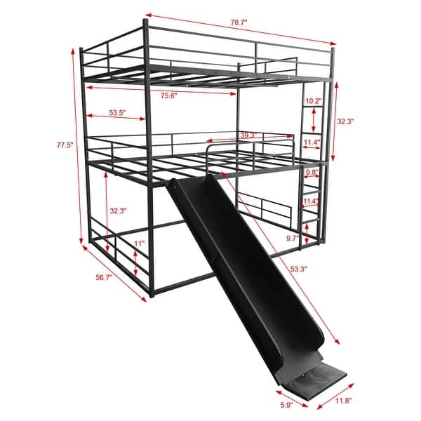 Black Twin Metal House Loft Bed with Slide & Ladder