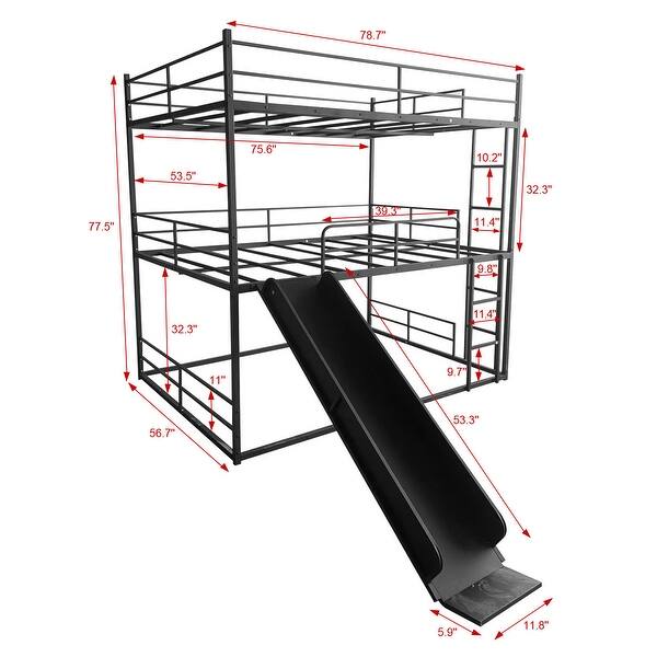 Twin Size House Loft Bed with Slide and Ladder,Sturdy Frame,Black