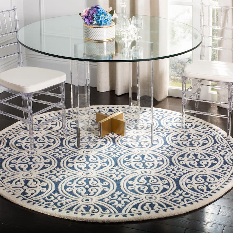 SAFAVIEH Handmade Cambridge Myrtis Moroccan Wool Rug - 9' x 9' Round - Navy Blue/Ivory
