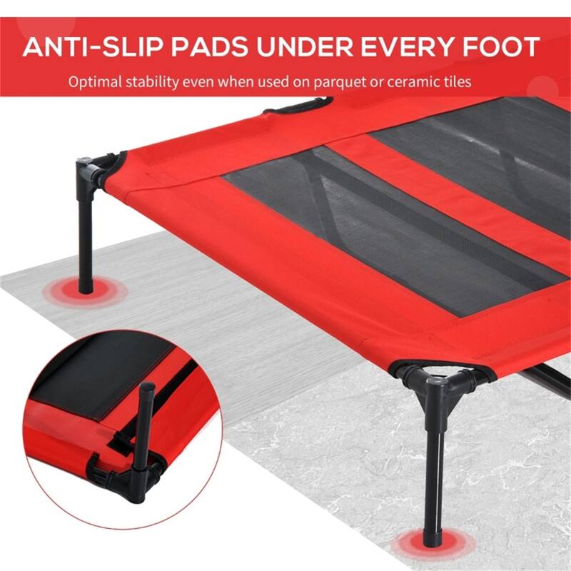 Red Pet Bed with Durable Steel Frame and Breathable Mesh Fabric - 36" L x 30" W x 7" H