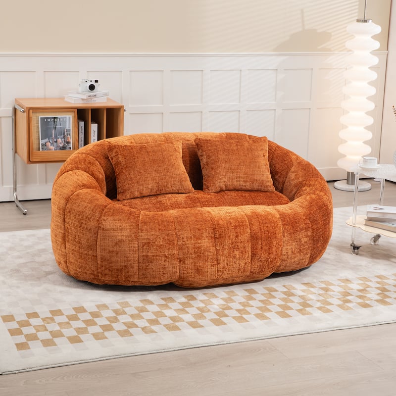 Orange 59.05" Chenille High Back Loveseat Chaise Lounge Chair