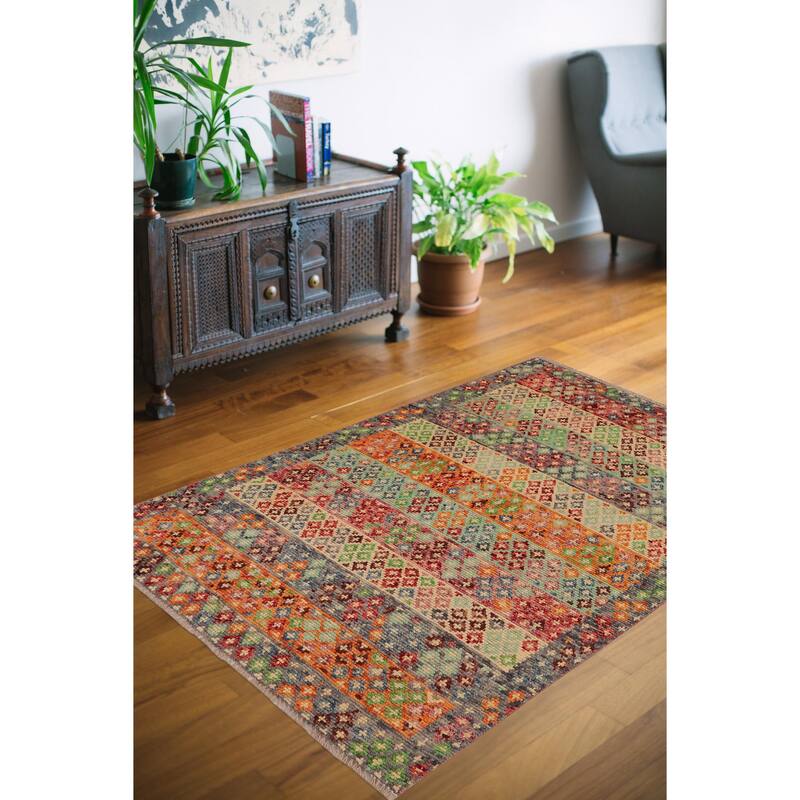 Contemporary Balochi Dyer Blue/Gray Hand Knotted Wool Rug - 3'2'' x 5'1''