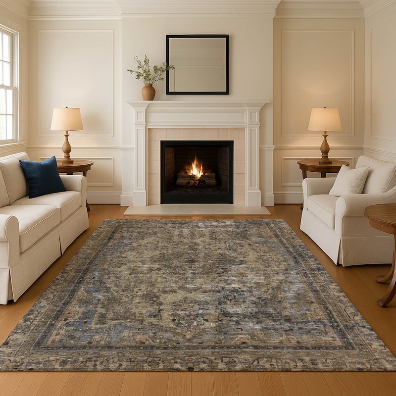 Premium Washable Super Soft Vintage Traditional Mayfield Rug - Brown - 9' x 12'