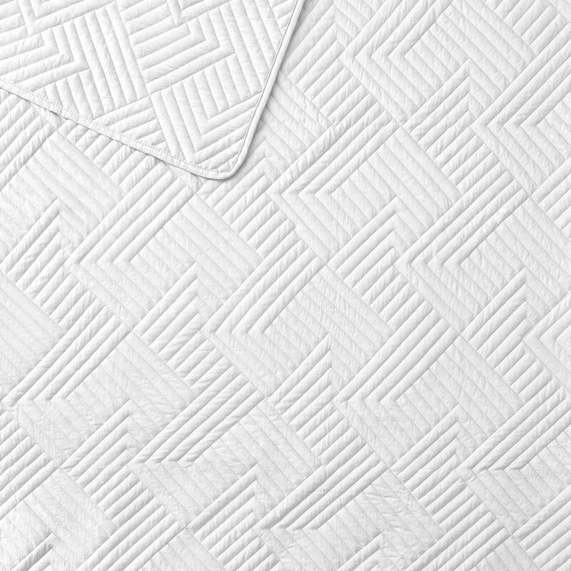 Garment Wash Grid Stitched Ultra Soft Microfiber 3-Piece Quilt Set