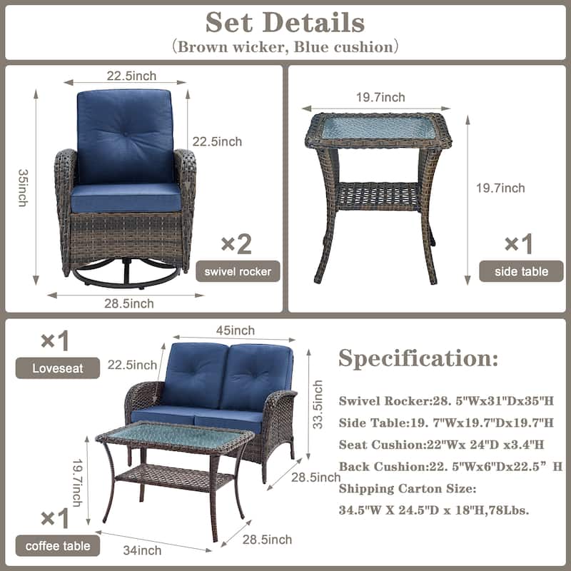 Pocassy Outdoor Sofa Swivel Glider Chair with Table