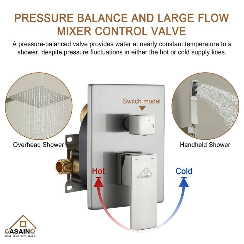 CASAINC 2-Function 12-In Wall Mounted Shower System