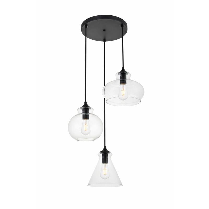 Elegant Lighting Destry 3 Light 19" Wide Multi Light Pendant with - Black / Clear