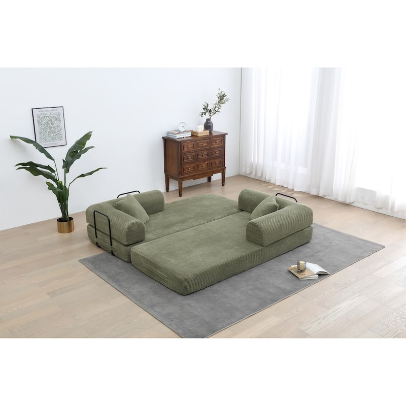 Twilight 2 - Piece Convertible Sleeper Sofa Bed, Corduroy Folding Mattress Couch with Fixed-Shape Framefor Cozy Living Spaces