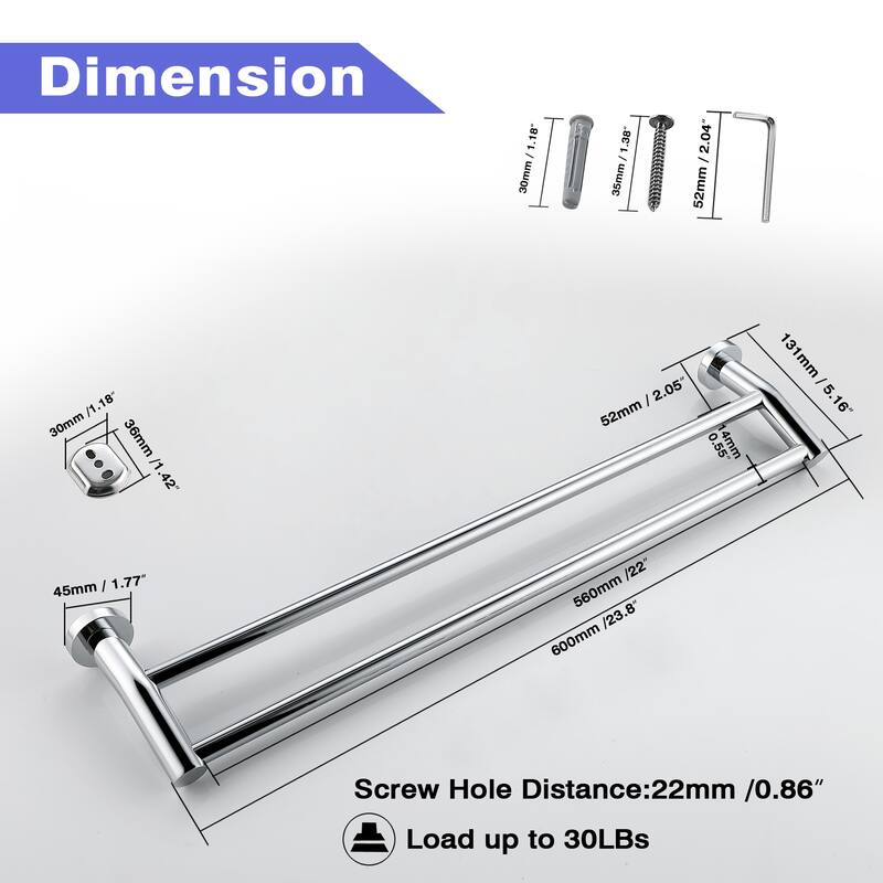 2-Pack Stainless Steel 24 in. Wall Mounted Double Towel Bar Towel Rack