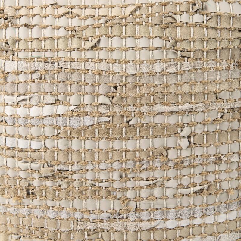 Mercana "Aalia" Beige Leather & Jute Square Pouf