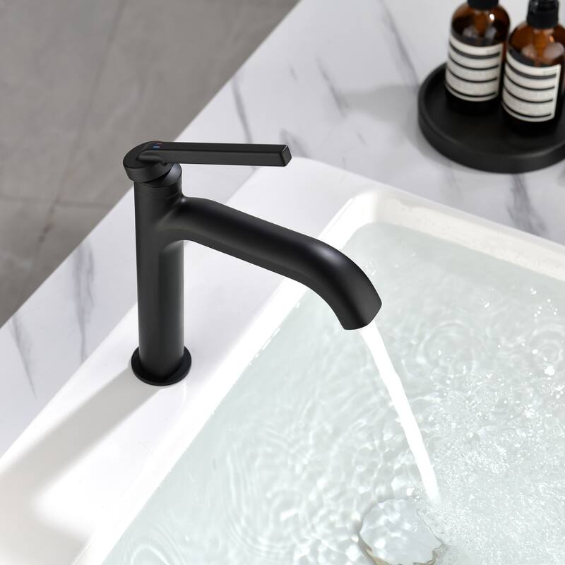 9 in.H Modern Matte Black/ Brushed Gold Single Handle Bathroom Faucet includes Hardware - Black