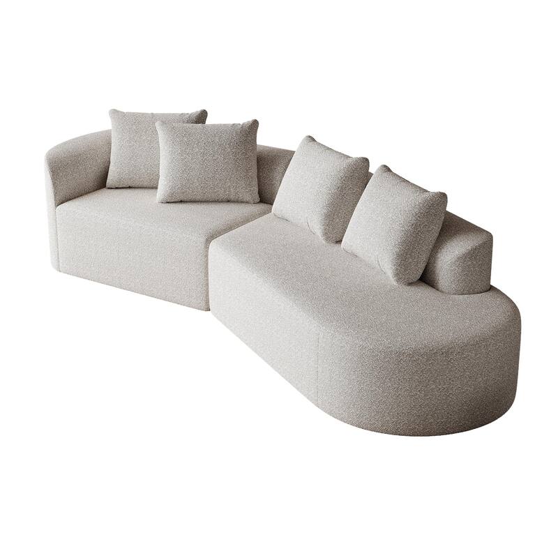 Modular Curved Sectional Sofa, Oversized Chenille Cloud Couch, Compressed Upholstered Sofa with 4 Throw Pillows