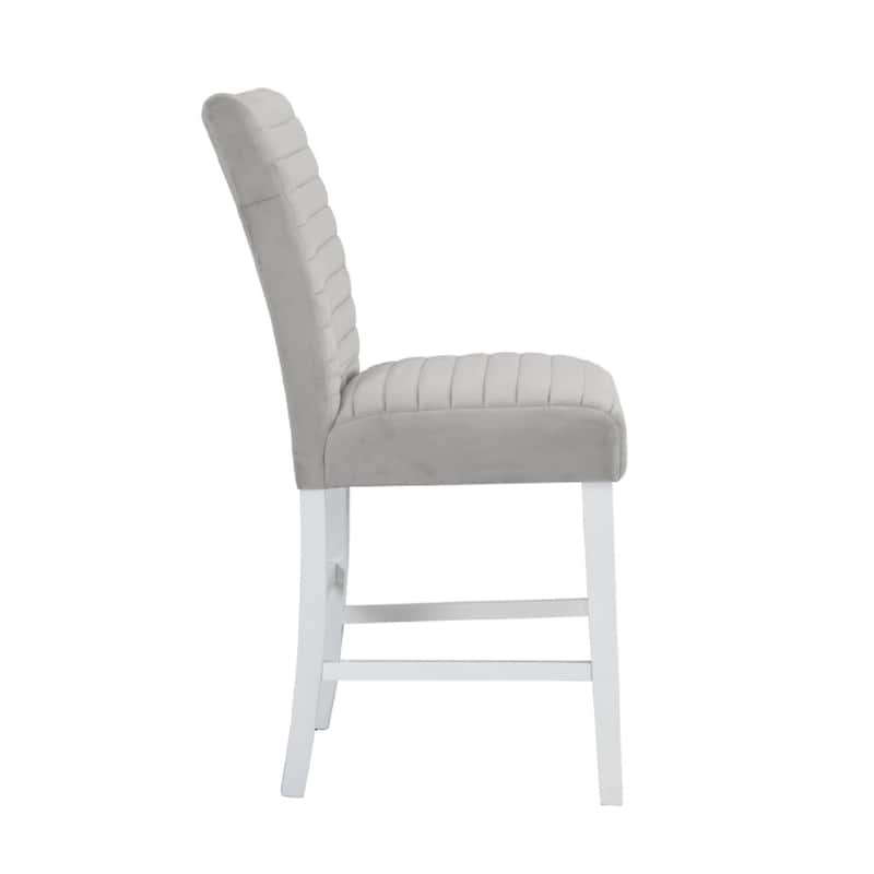 Zav 19 Inch Upholstered Counter Chair, Channel Stitching, Set of 2, Grey