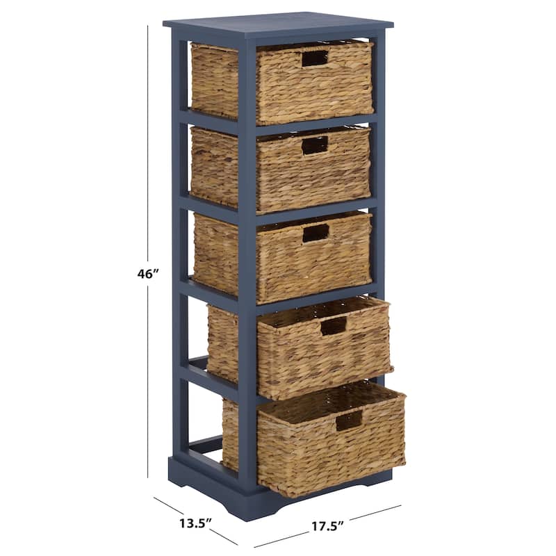 SAFAVIEH Faith Distressed Black 5-Drawer Wicker Basket Storage Tower - 17.3" x 13.4" x 46.1" - 17"W x 13"D x 46"H