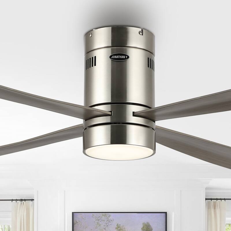 Remy 52" 1-Light Contemporary Iron/Acrylic Mobile-App/Remote-Controlled 6-Speed Integrated LED Ceiling Fan, by JONATHAN Y
