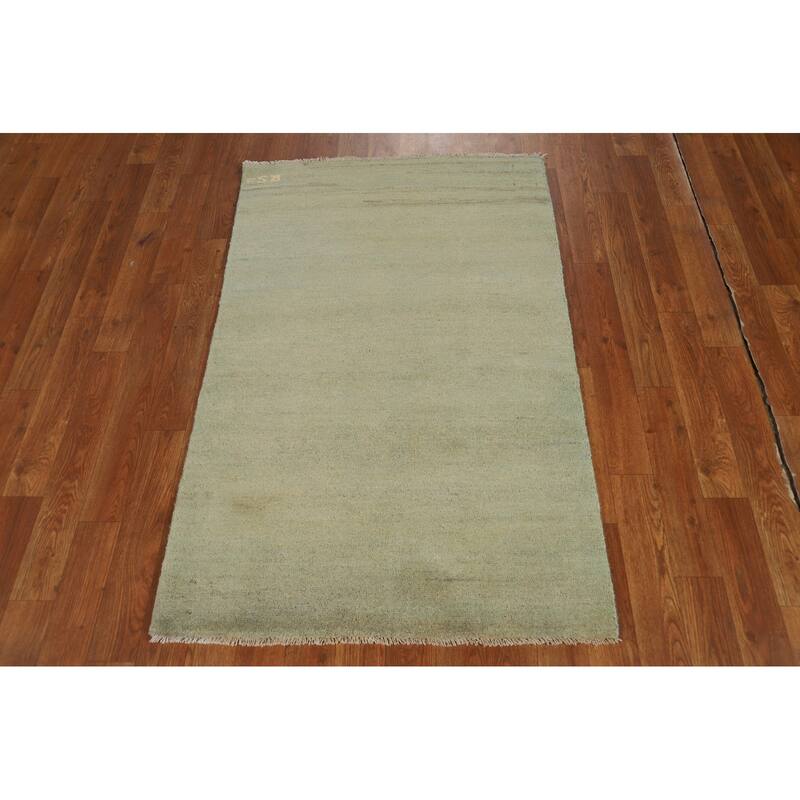 Green Modern Gabbeh Oriental Foyer Rug Hand-Knotted Wool Carpet - 2'7"x 4'1"