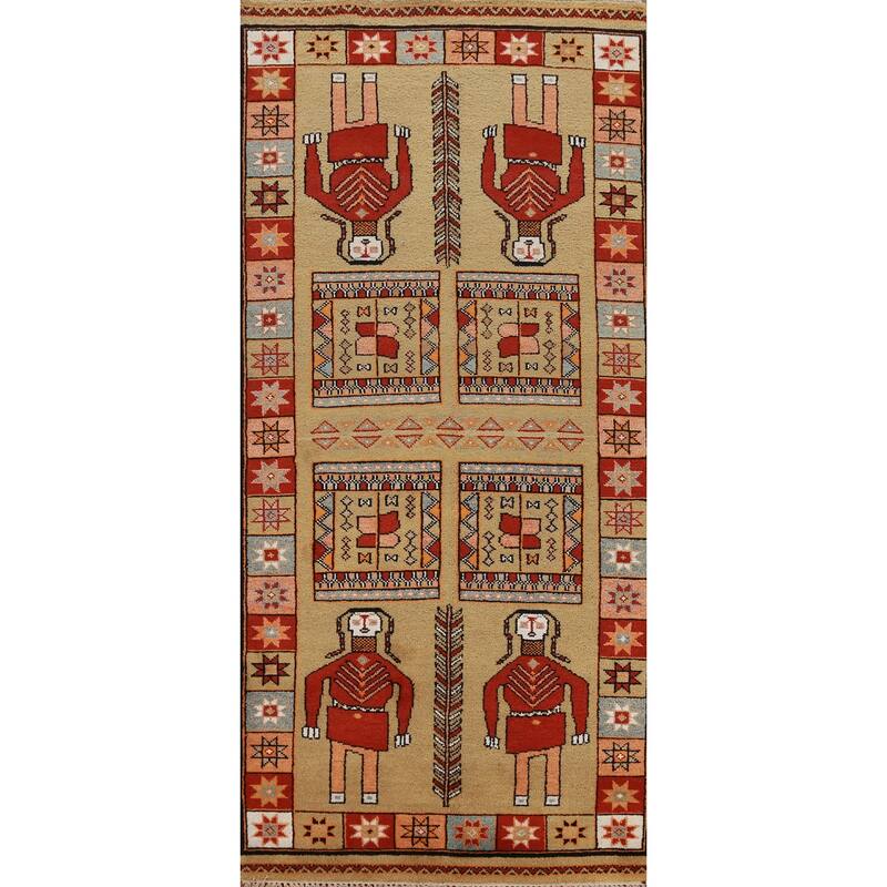 Hand Knotted Oriental 100% Wool Carpet Traditional Tribal Yellow & Gold Heriz (serapi) Runner Rug - 10' 0'' X 4' 1''