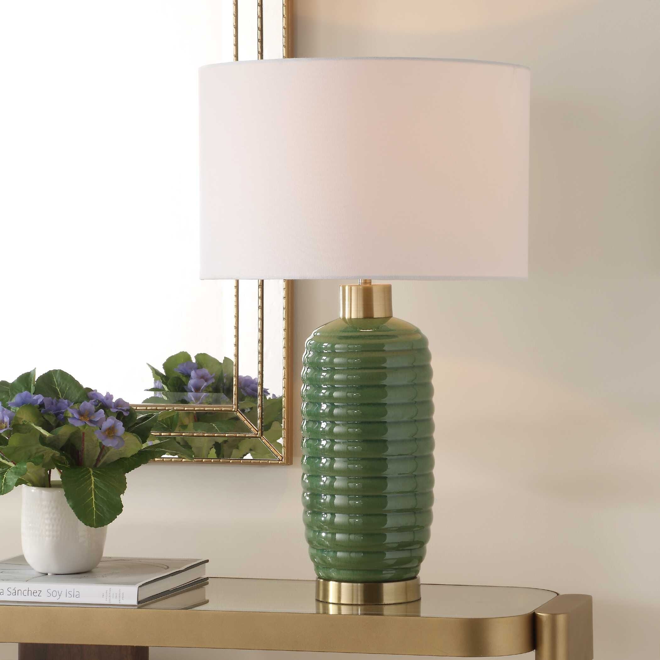 Gracewood Hollow Ceramic Brass Green Table Lamp