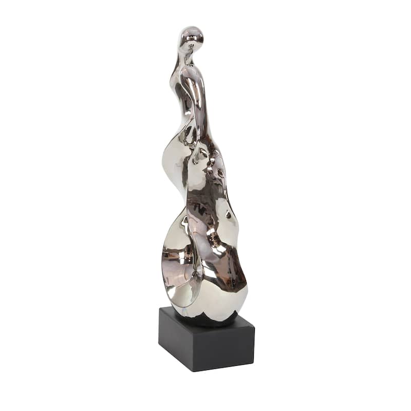 Ceramic Abstract Decorative Sculpture with Black Base - Silver - Roche River Decor