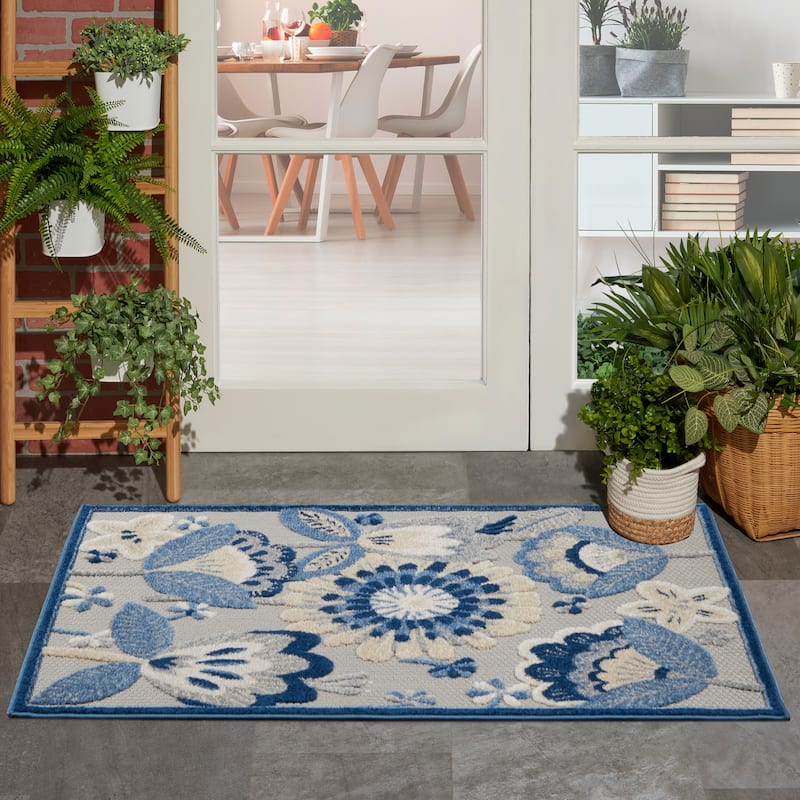 Nourison Aloha Scandinavian Floral Indoor/Outdoor Area Rug - 2'8" x 4' - Grey/Blue