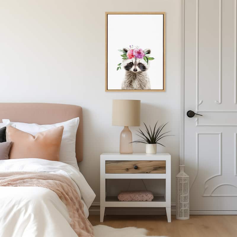 Kate and Laurel Sylvie Flower Crown Animal Framed Canvas by Amy Peterson