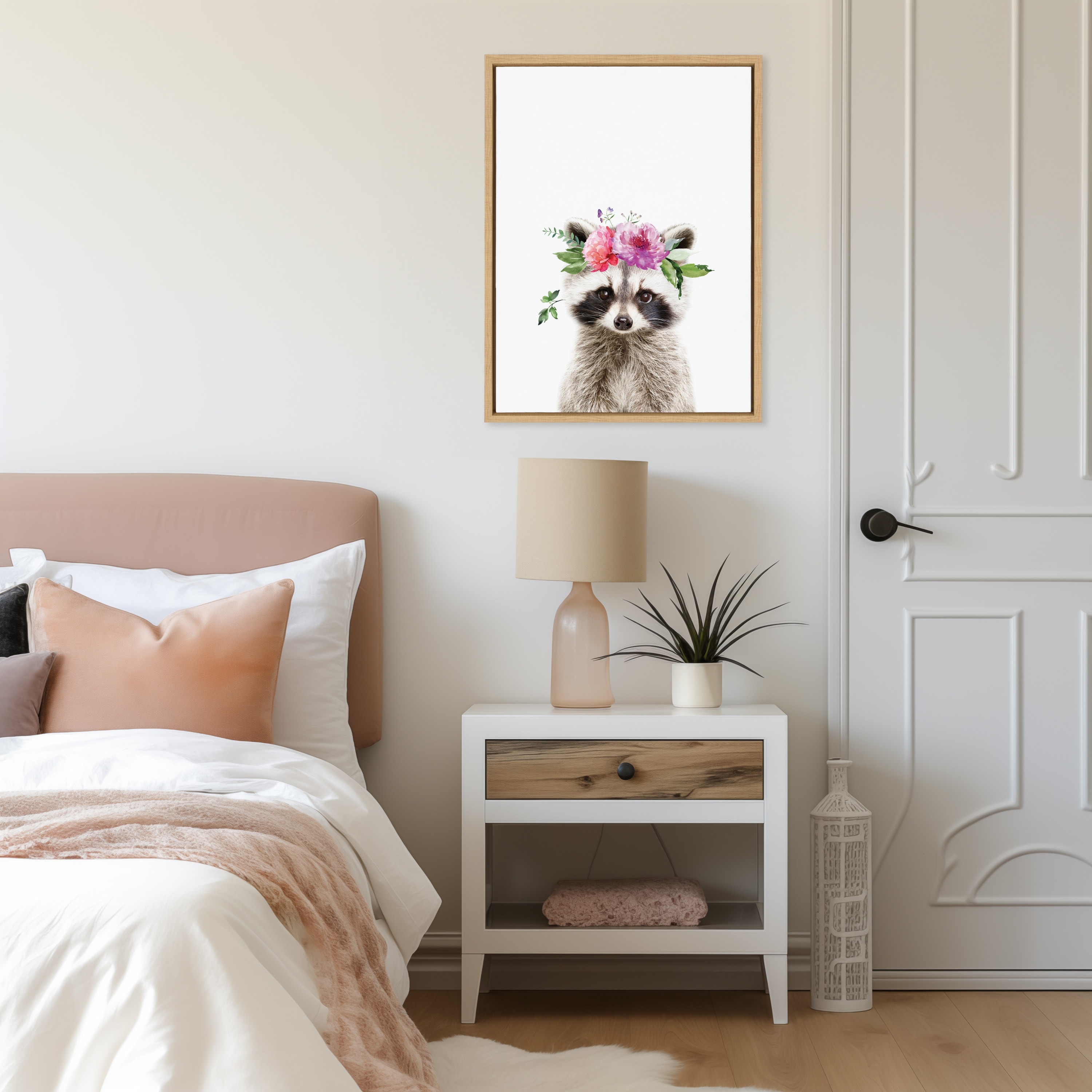 Kate and Laurel Sylvie Flower Crown Animal Framed Canvas by Amy Peterson