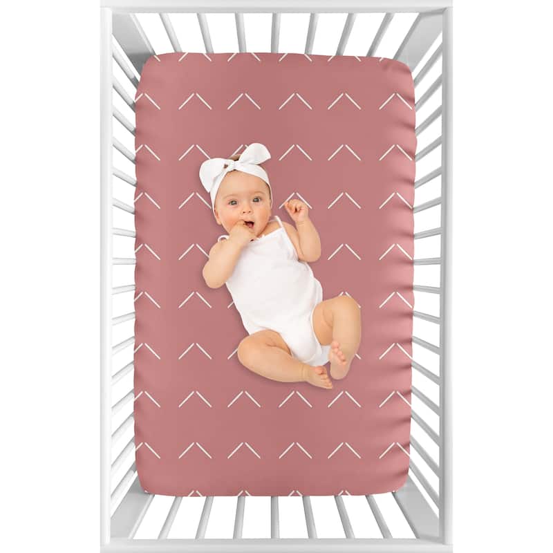 Sweet Jojo Designs Mauve Pink Boho Arrow Girl Fitted Mini Portable Crib Sheet Dark Rose Ivory Bohemian Farmhouse Shabby Chic