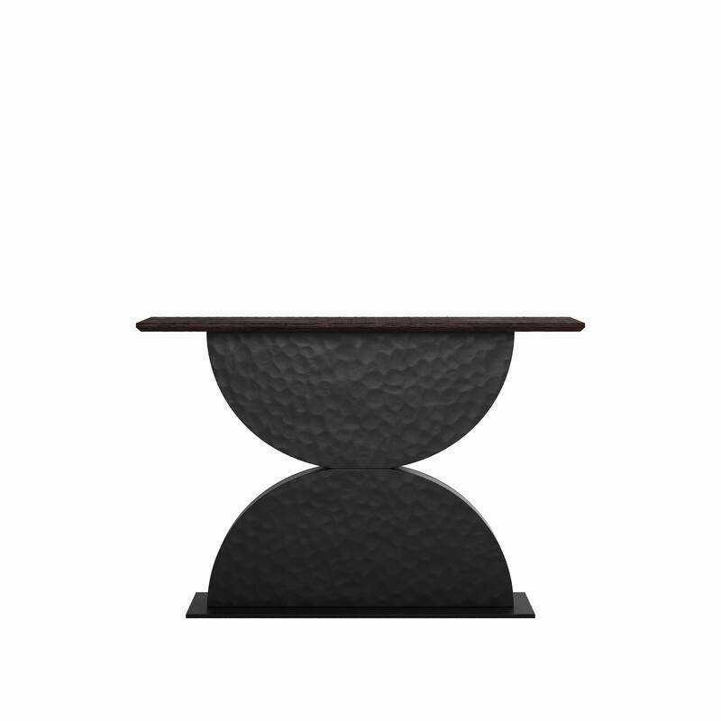 47-Inch Modern Console Table with Double Semi-Circle Base & LED Light, 3D Hammered Texture Sofa Table