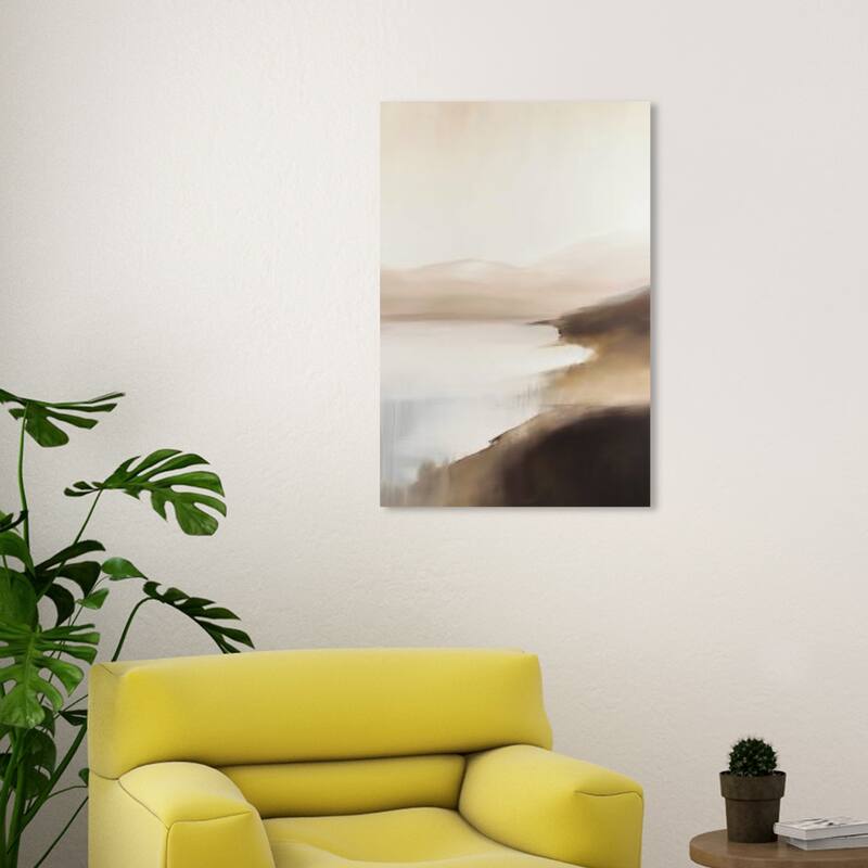 Wynwood Studio Nature and Landscape Misty Lakeshore Brown and Rustic Wall Art Canvas Print - 30 x 20