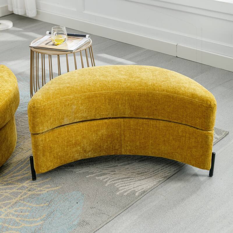 32.7" W Upholstered Half Crescent Moon Storage Ottoman