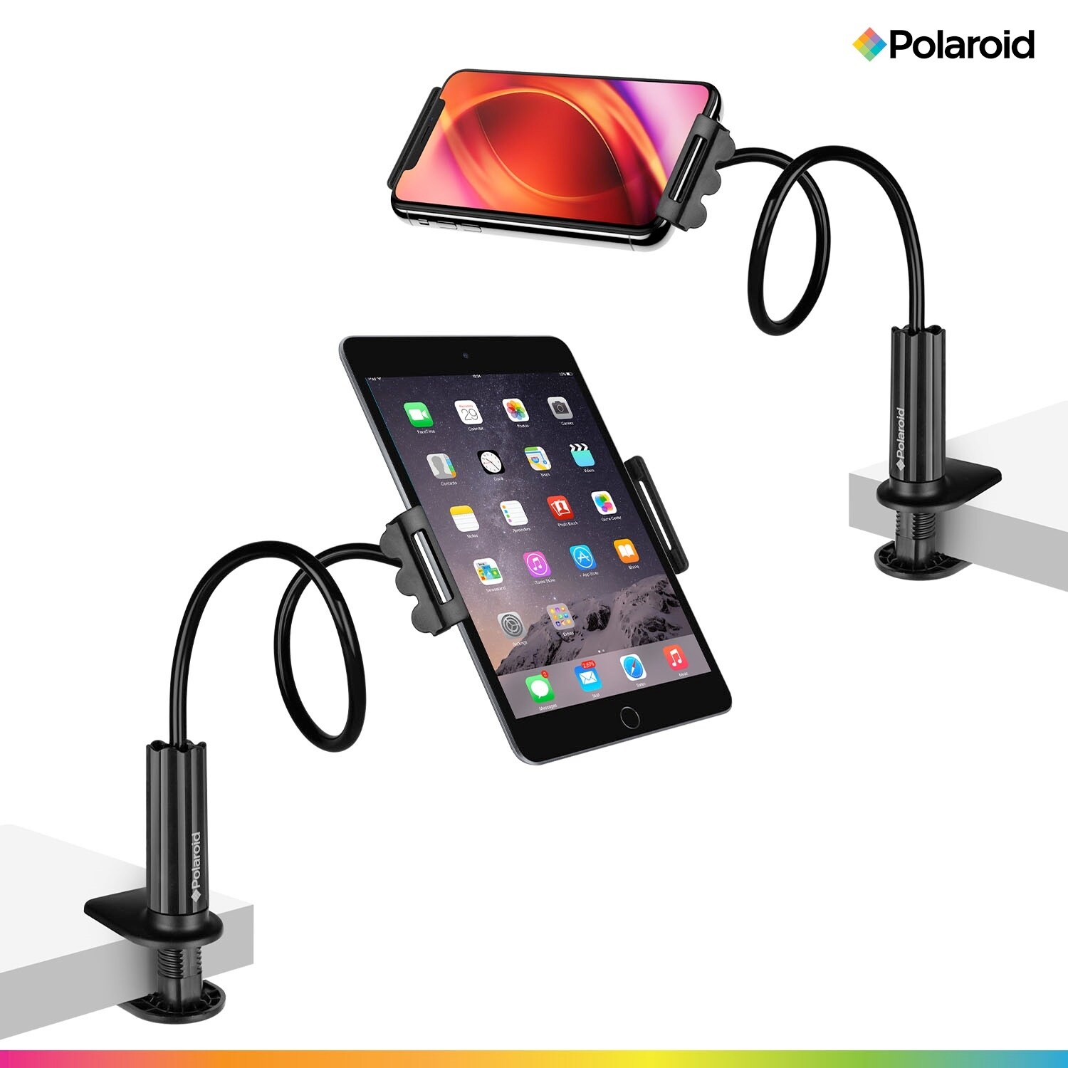 Shop Black Friday Deals On Polaroid Gooseneck Tablet Phone Holder With Secure Clamp Flexible Arm And Table Grip Black Overstock 31609363