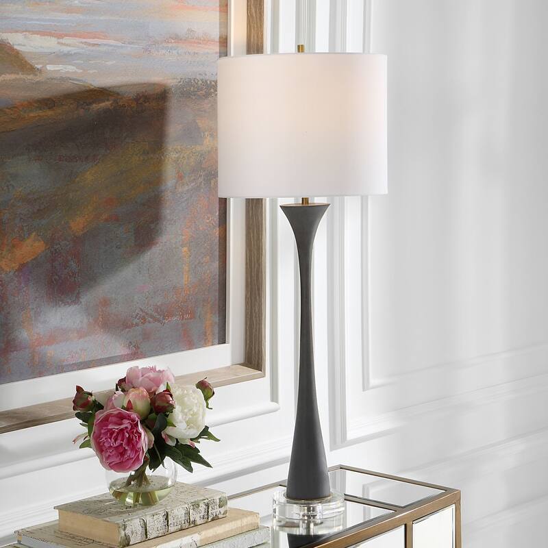 Trumpet Buffet Lamp with Drum Shade - 34" - Black