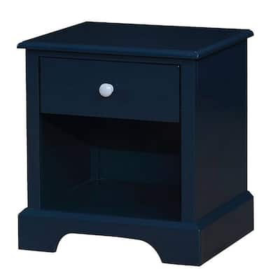 Transitional 1 Drawer Wooden Nightstand with Open Compartment, Blue