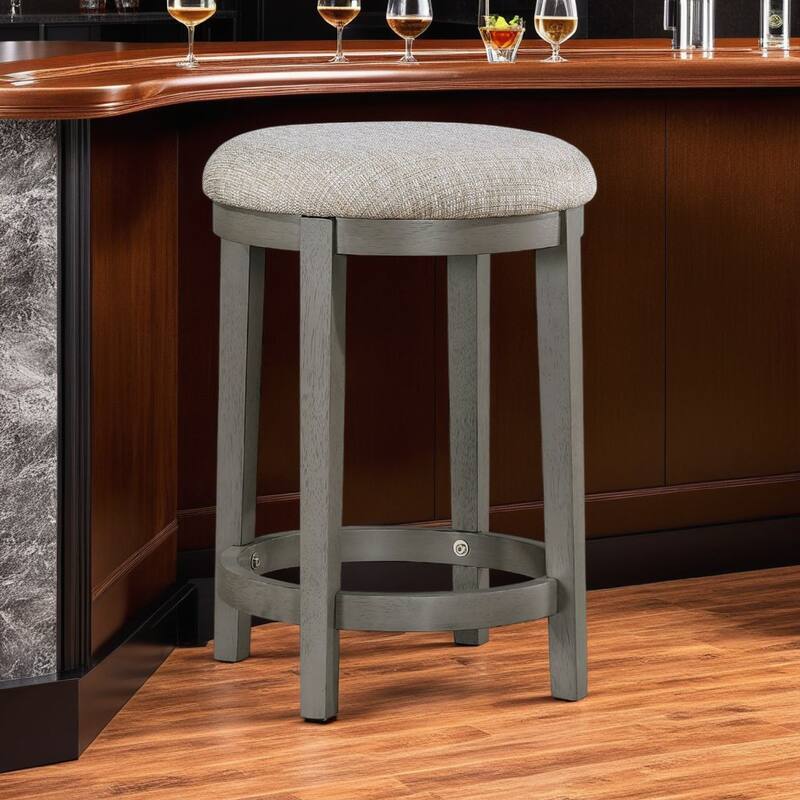 Anab Counter Height Stool Set of 2, Round Polyester Seat, Gray Wood