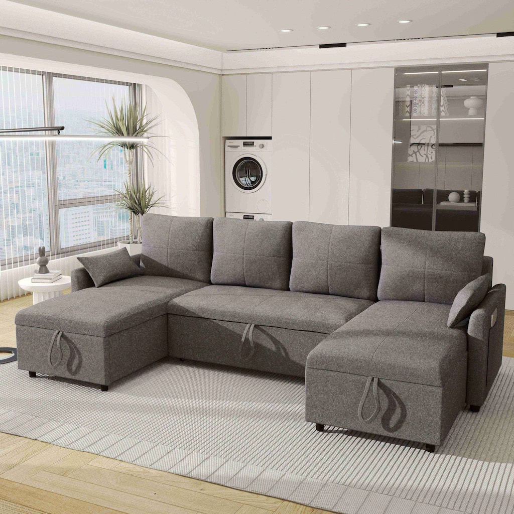 U-Shaped Reversible Sectional Sleeper Sofa Bed with Storage Chaise - Stylish, and Multi-Functional Living Room Solution