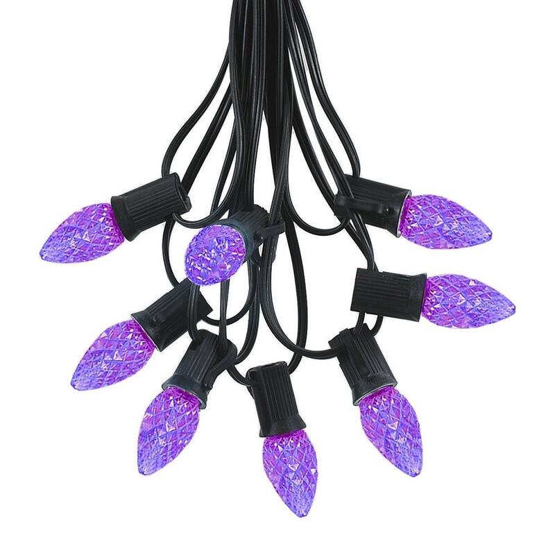 25 Foot C7 LED Christmas Light Set, Hanging String Lights, Black Wire - Purple