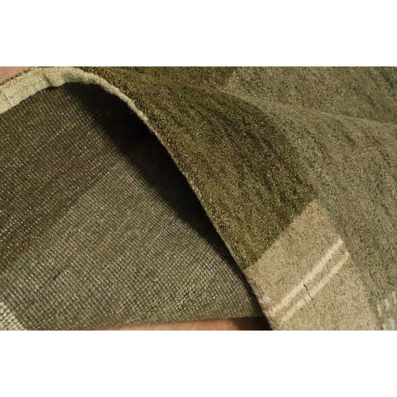 Hand Knotted Oriental 100% Wool Carpet Modern Geometric Green Gabbeh Area Rug - 6' 0'' X 4' 0''