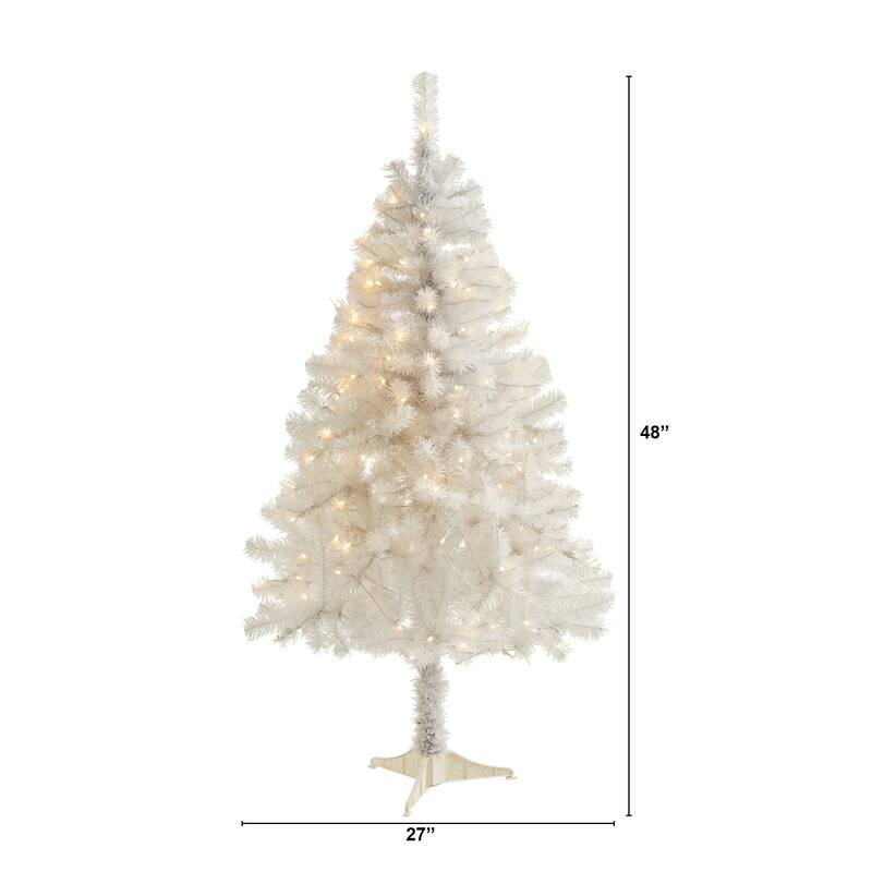 4’ Pre-Lit White Artificial Christmas Tree, Clear LED Lights - 4 Foot