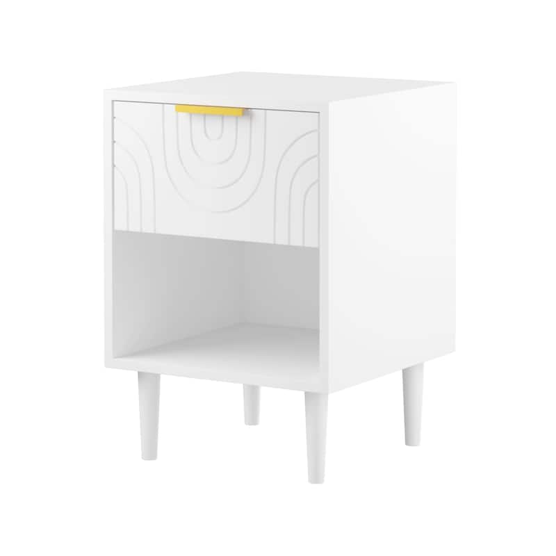 22.83'' H Modern White Nightstand with One Drawer and Open Shelf, Gold - Accented Handle, Ideal for Bedroom Decor