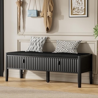 Fluted Shoe Storage Bench with Drawers and Cushioned Seat, 47.2 Inch Entryway Bench for Bedroom Living Room Hallway