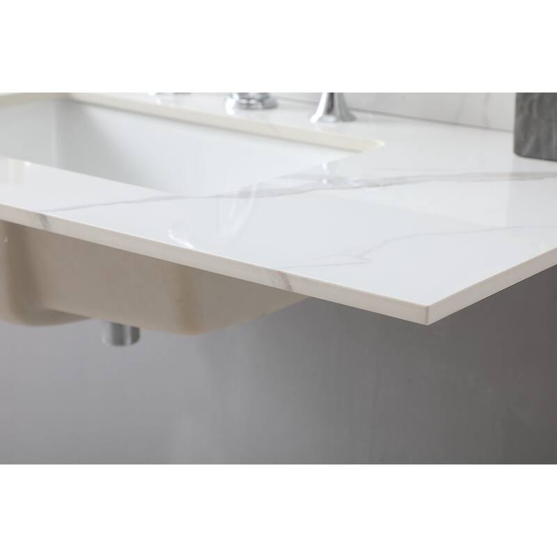 31 in./ 37 in./ 43 in. Carrara Gold Engineered Stone Bathroom Vanity Top with Ceramic Sink