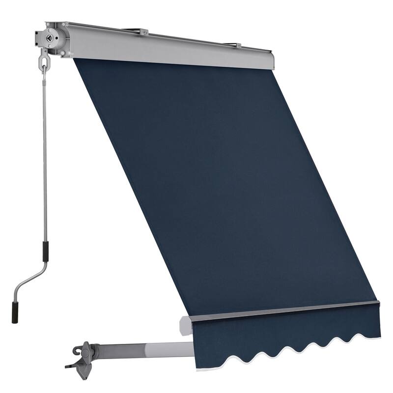 MCombo Patio Window Awnings 5'x8', Fully Assembled Manual Retractable Sunshade Canopy for Windows, 4137 - Dark Blue